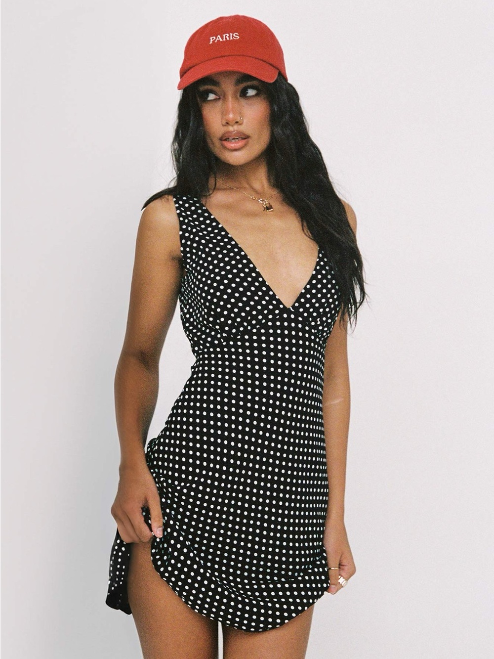 Princess Polly Nellie Black and White Polka Dot V‑Neck Mini Dress